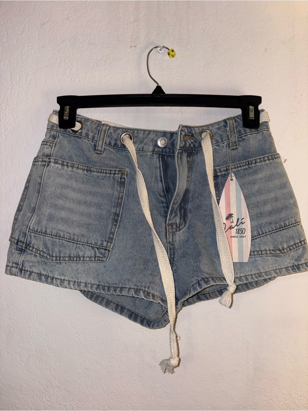 Women's Light Blue Denim Drawstring Jean Shorts